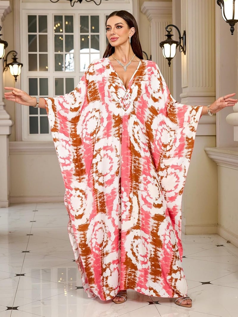 KEYLORTING Women’s Kaftan Beach Cover Up Dress Plus Size Summer Swimsuit Loungewear Maxi Dress - Image 2